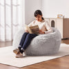 VEVOR Bean Bag Bed Chair, Convertible Chair from BeanBag to Lounge or Mattress, Gaint Bean Bag Chair Bed with Washable Cover for Adults, Fluffy Plush, Foam Filling and Side Pocket, Grey(Queen Size)