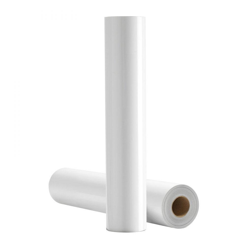 VEVOR Heat Transfer Vinyl, 12 in x 25 ft, Glossy White HTV Iron on Vinyl Roll, Easy to Cut and Weed, Strong Adhesion, Compatible with Cutting Machines, for Various Materials, T-shirts, Pillows, Hats