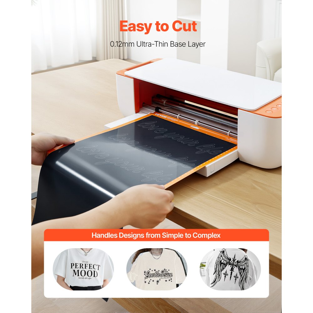 VEVOR Heat Transfer Vinyl, 12 in x 70 ft, Glossy Black HTV Iron on Vinyl Roll, Easy to Cut and Weed, Strong Adhesion, Compatible with Cutting Machines, for Various Materials, T-shirts, Pillows, Hats