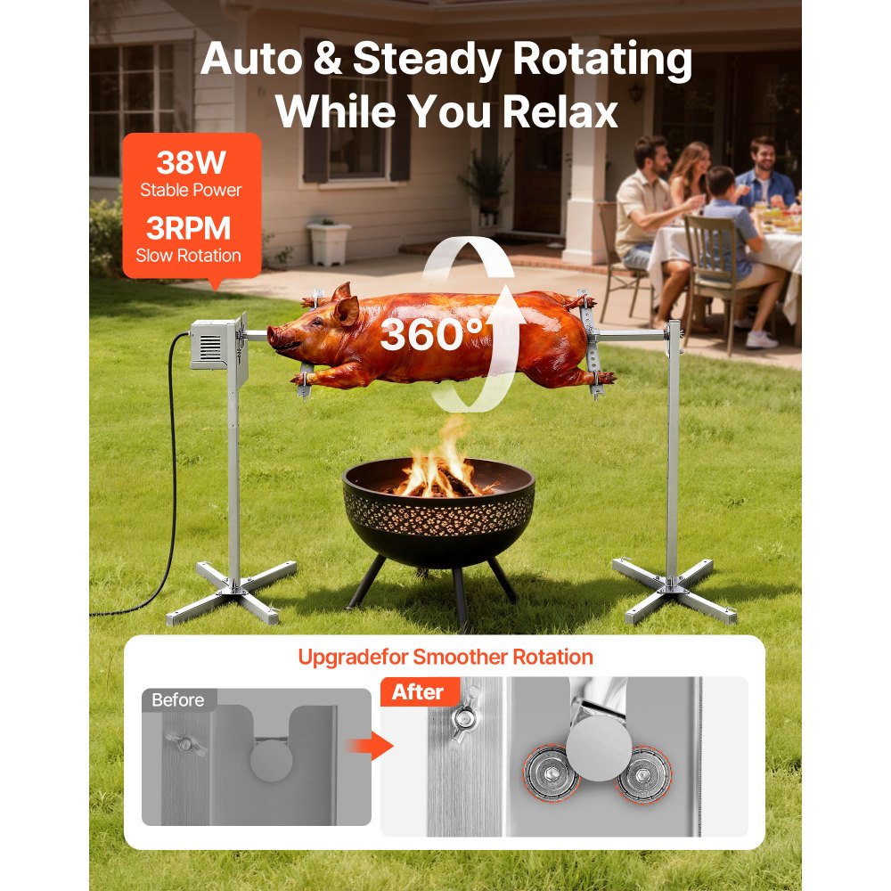 VEVOR Rotisserie Grill AC120V 8 Level Height Electric Rotisserie Grill Kit, BBQ Grills Rotisseries Kit with 132 lbs Load Capacity, 38W Motor, Stainless Steel Automatic Grilling Kits for Parties