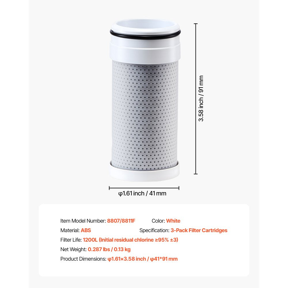 VEVOR Faucet Filter Replacement, 3-Pack Water-Filter Cartridge, 5-Layer High-Efficiency Filtration, 3-Month Value and 317 Gal Lifespan / Filter, Compatible with Models 8807 & 8811 Filtration System