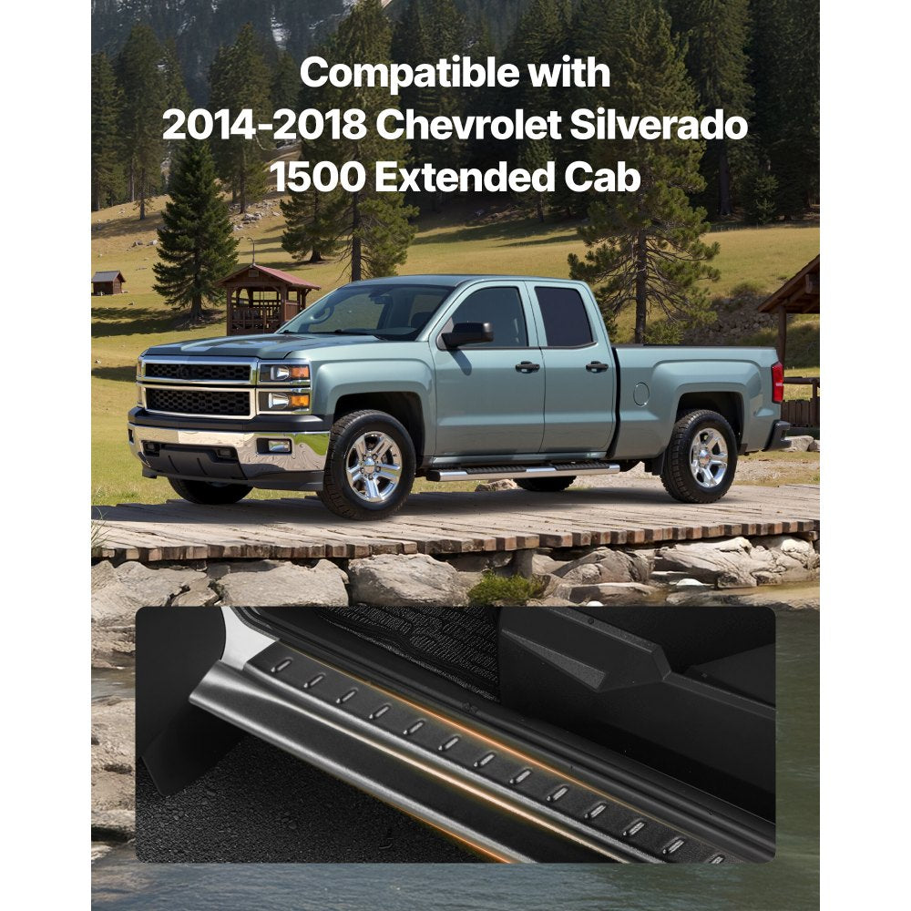 VEVOR Rocker Panel Guard, 4-Piece Set Compatible with 2014-2018 Chevrolet Silverado 1500 Extended Cab, Replacement for 14068 Trail Armor Side Skirts Extension Body Kit, Driver Side, 3M Adhesive, Black