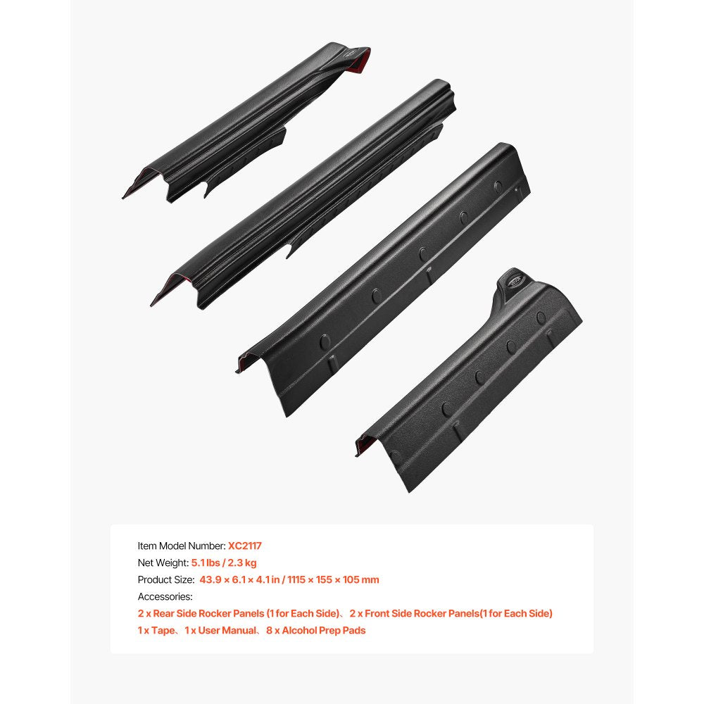 VEVOR Rocker Panel Guard, 4-Piece Set Compatible with 2014-2018 Chevrolet Silverado 1500 Extended Cab, Replacement for 14068 Trail Armor Side Skirts Extension Body Kit, Driver Side, 3M Adhesive, Black