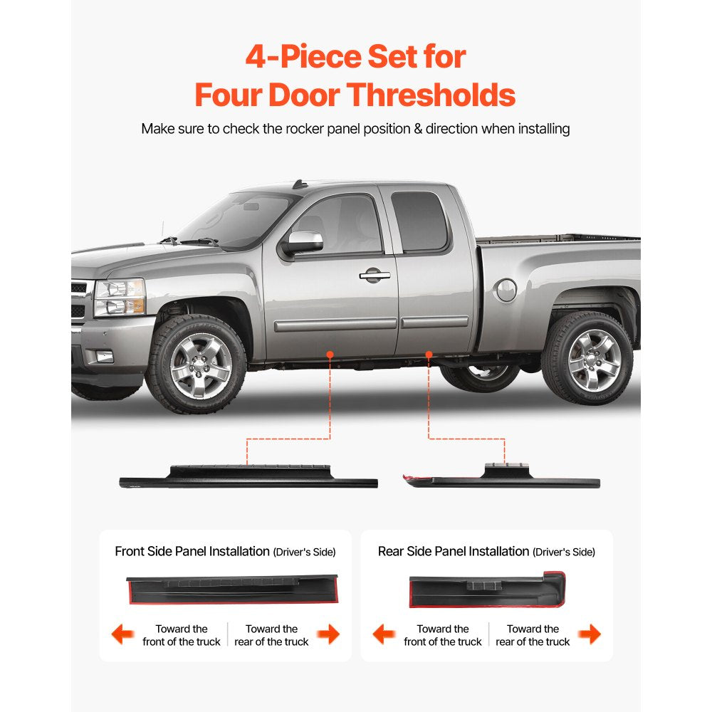 VEVOR Rocker Panel Guard, 4-Piece Set, Compatible with 1999-2006 Chevrolet Silverado Extended Cab, Replacement for 14089 Trail Armor Side Skirts Extension Body Kit, Driver Side, 3M Adhesive, Black