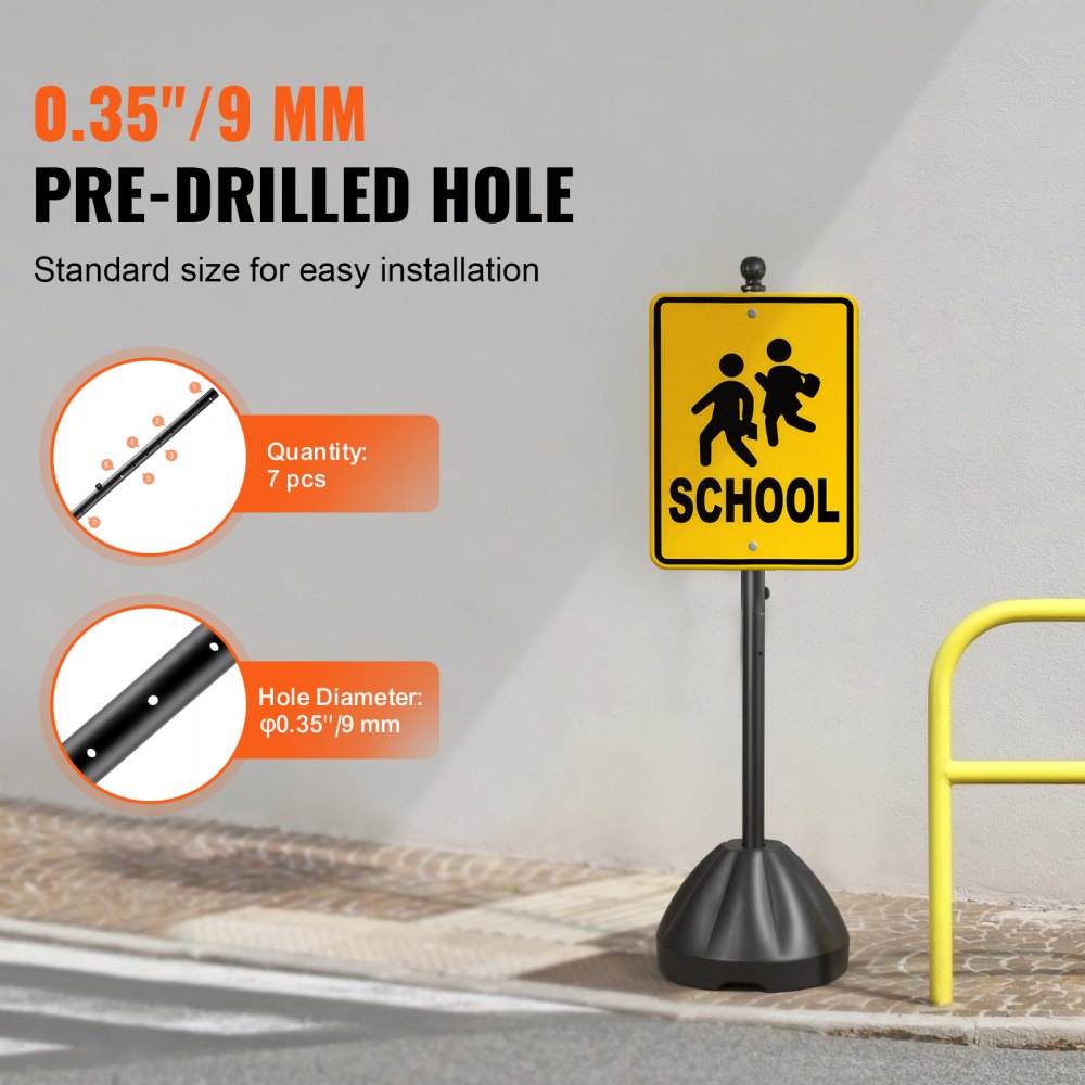 VEVOR Portable Sign Post 2-Pack 5 ft Sign Stands with Hard Plastic Base, for No Parking Street Signs, Handicap Parking Sign, Movable Sign Stand with Wheels, Hardwares, Heavy-Duty Q235 Steel, Black