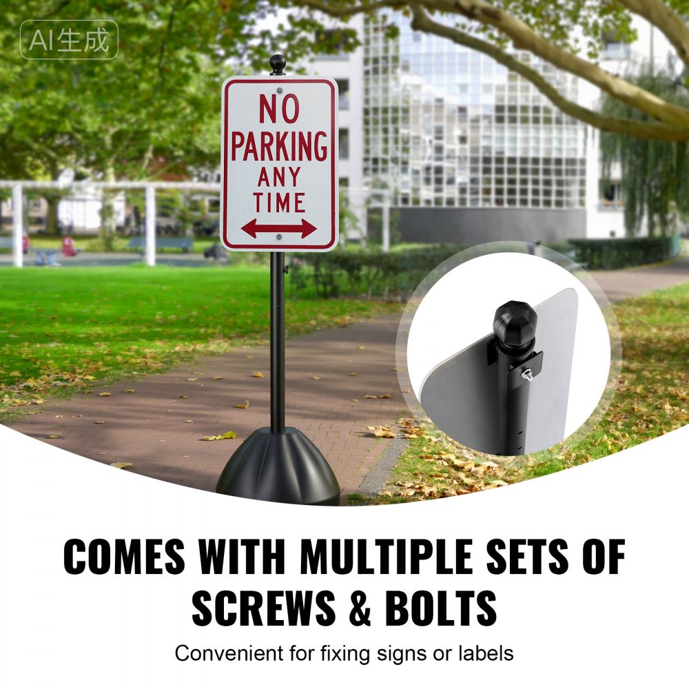VEVOR Portable Sign Post 2-Pack 5 ft Sign Stands with Hard Plastic Base, for No Parking Street Signs, Handicap Parking Sign, Movable Sign Stand with Wheels, Hardwares, Heavy-Duty Q235 Steel, Black