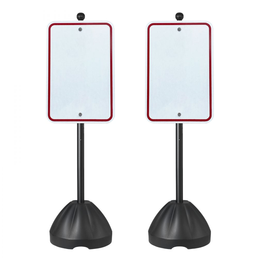 VEVOR Portable Sign Post 2-Pack 5 ft Sign Stands with Hard Plastic Base, for No Parking Street Signs, Handicap Parking Sign, Movable Sign Stand with Wheels, Hardwares, Heavy-Duty Q235 Steel, Black