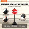 VEVOR Portable Sign Post, 5 ft Cast Iron Sign Post Holder with Hard Plastic Base & Wheels,  Movable Parking Sign Stand for No Parking Street Signs, Handicap Parking Sign,  with Base, Bolts Nuts, Black