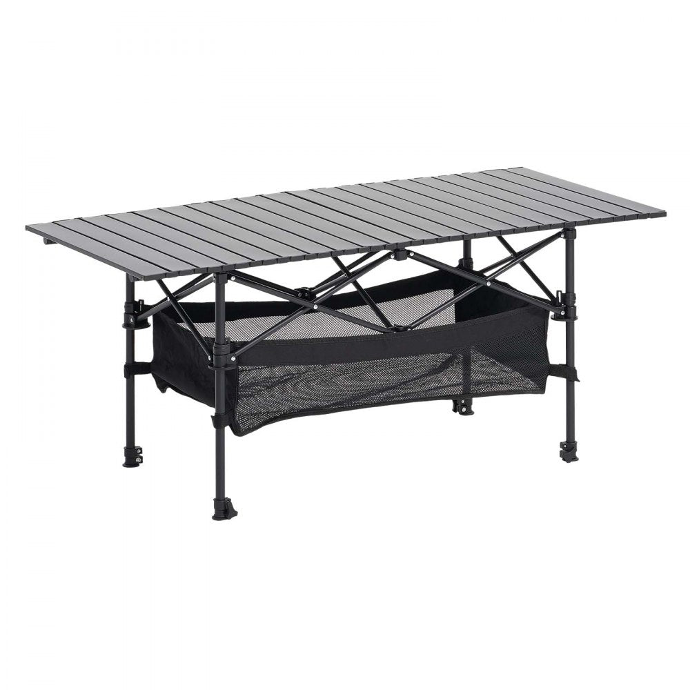 VEVOR Folding Camping Table, Portable Roll Up Side Tables, Lightweight Aluminum Beach Table with Adjustable Height, Large Storage Bag and Carry Bag, For Outdoor BBQ Tailgating Picnic, Travel, Black