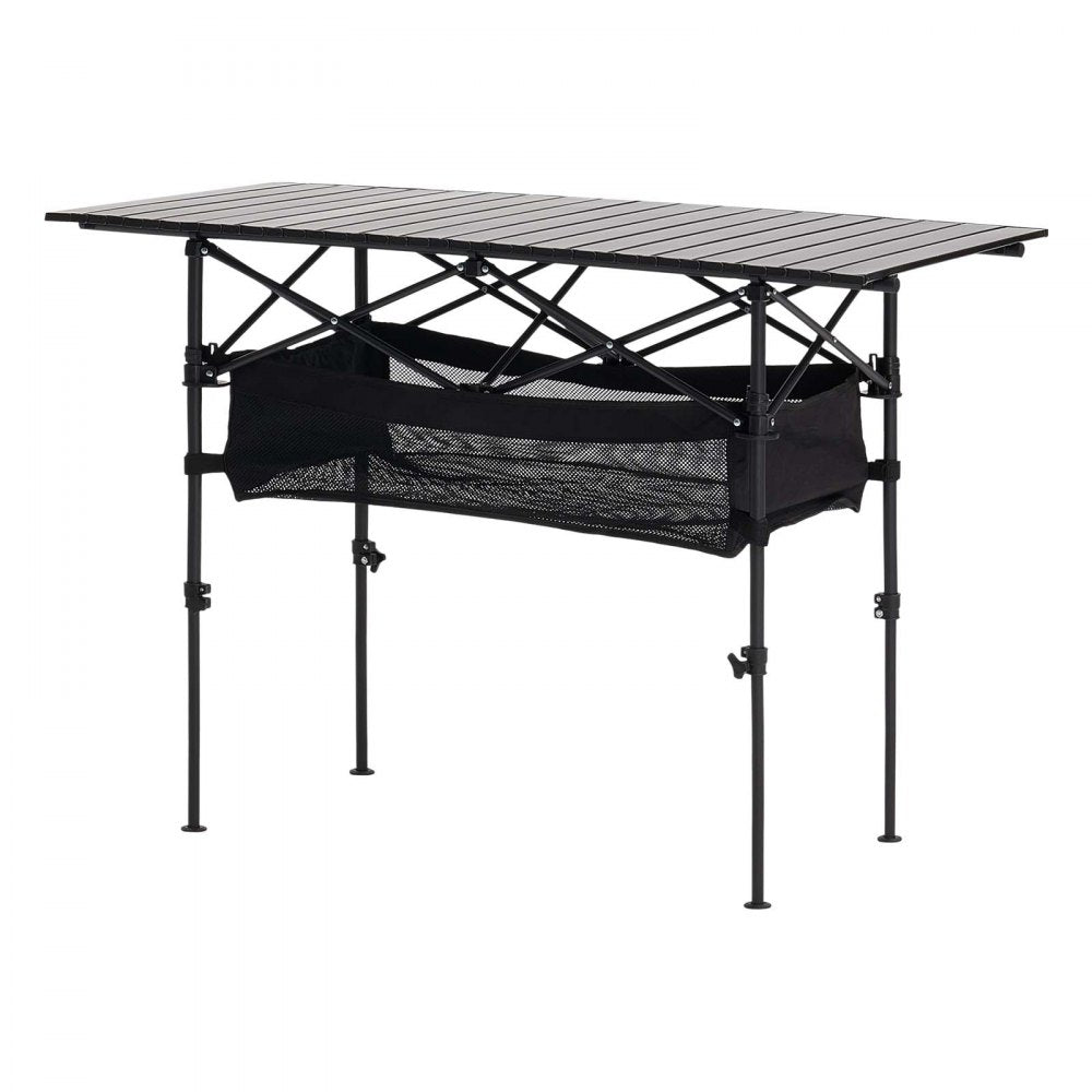 VEVOR Folding Camping Table, Portable Roll Up Side Tables, Lightweight Aluminum Beach Table with Adjustable Height, Large Storage Bag and Carry Bag, For Outdoor BBQ Tailgating Picnic, Travel, Black