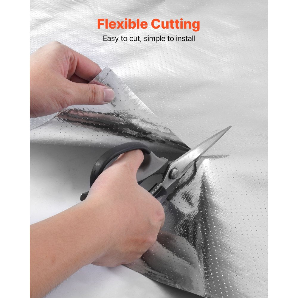 VEVOR Double Reflective Insulation Roll, Perforated Woven Fabric Radiant Barrier, 0.15mm 48 in x 125 ft, Double-Sided Aluminum Foil Heat Reflective Shield, Thermal Insulation Roll for Window RV Roof