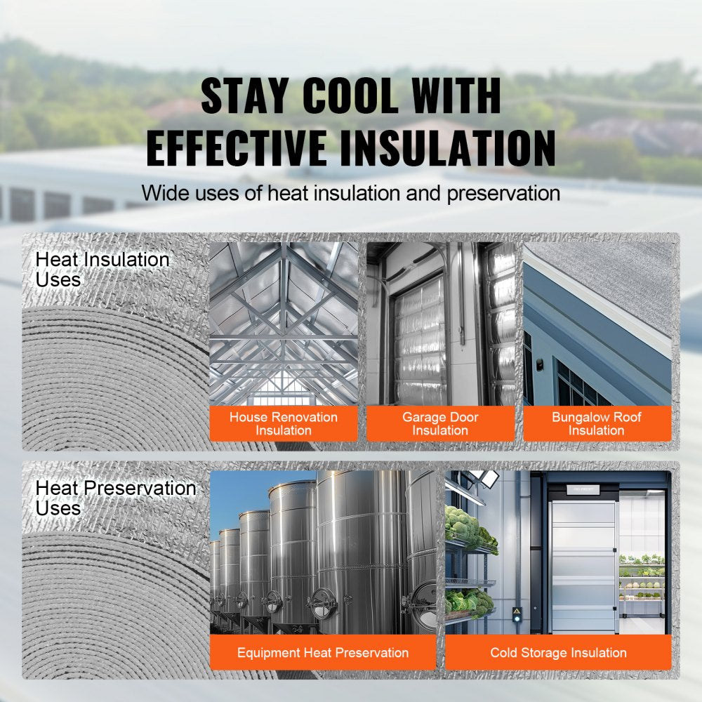 VEVOR Double Reflective Insulation Roll, Foam Core Radiant Barrier, 3.2 mm 23.8 in x 50 ft, Double-Sided Aluminum Foil EPE Foam Heat Reflective Shield, Thermal Insulation Roll for Window RV Roof