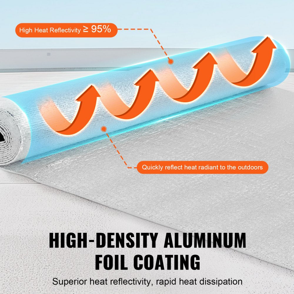 VEVOR Double Reflective Insulation Roll, Foam Core Radiant Barrier, 3.2 mm 48 in x 10 ft, Double-Sided Aluminum Foil EPE Foam Heat Reflective Shield, Thermal Insulation Roll for Window RV Roof