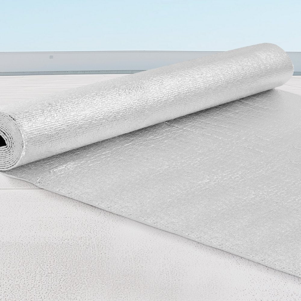 VEVOR Double Reflective Insulation Roll, Foam Core Radiant Barrier, 3.2 mm 48 in x 10 ft, Double-Sided Aluminum Foil EPE Foam Heat Reflective Shield, Thermal Insulation Roll for Window RV Roof