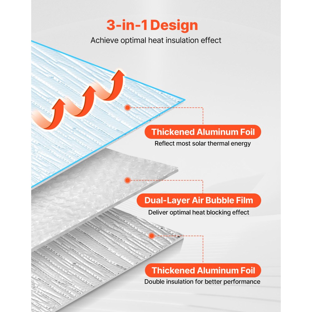 VEVOR Double Reflective Insulation Sheet, 16PCS Double-Sided Aluminum Foil Radiant Barrier, 6mm 24 in x 4 ft, Dual-Layer Air Bubble Heat Reflective Shield, Thermal Insulation Rolls
