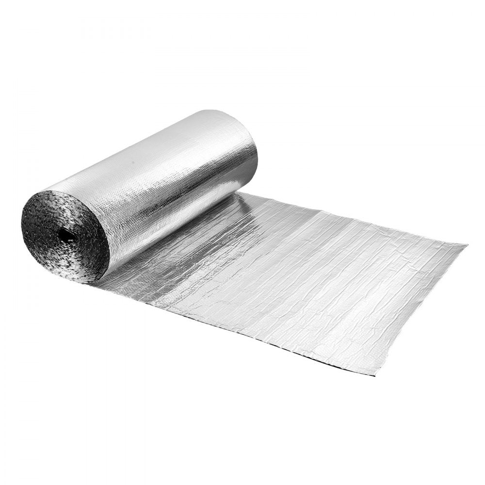 VEVOR Double Reflective Insulation Roll, Double-Sided Aluminum Foil Radiant Barrier, 6mm 48 in x 100 ft, Dual-Layer Air Bubble Heat Reflective Shield, Thermal Insulation Roll for Garage Door Window RV Roofs