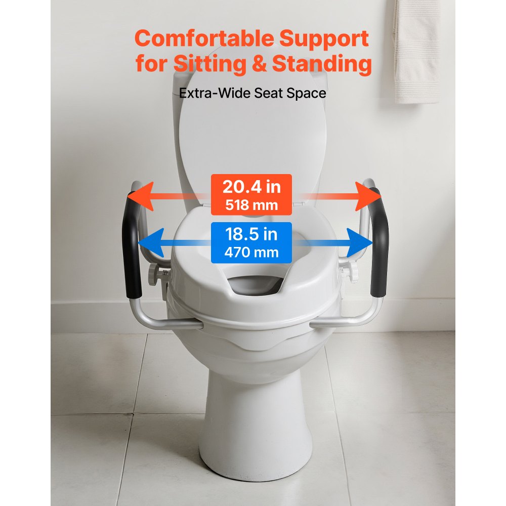 VEVOR Raised Toilet Seat with Arms, 300 lbs Load Capacity, 4-Inch Lift Height, Widened Commode Elevated Toilet Seat Riser with Padded Handles for Seniors, Elderly, Handicap, Disabled, and Adults Use