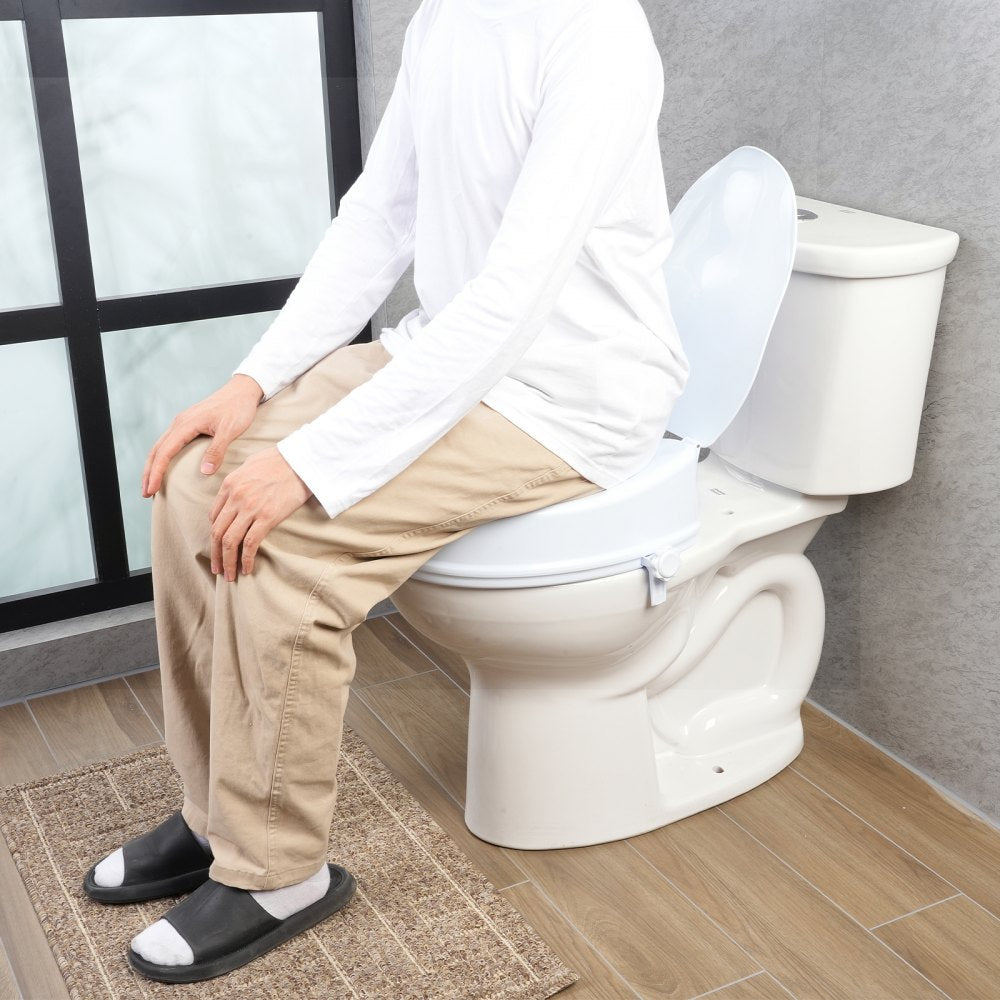 VEVOR Raised Toilet Seat, 4" Height Raised, 300 lbs Weight Capacity, Universal Toilet Seat Riser, Screw Rod Locking, with Toilet Seat, for Elderly, Handicap, Patient, Pregnant, Medical