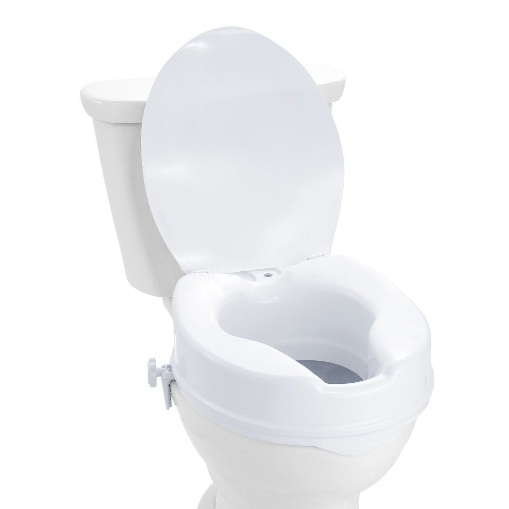 VEVOR Raised Toilet Seat, 4" Height Raised, 300 lbs Weight Capacity, Universal Toilet Seat Riser, Screw Rod Locking, with Toilet Seat, for Elderly, Handicap, Patient, Pregnant, Medical