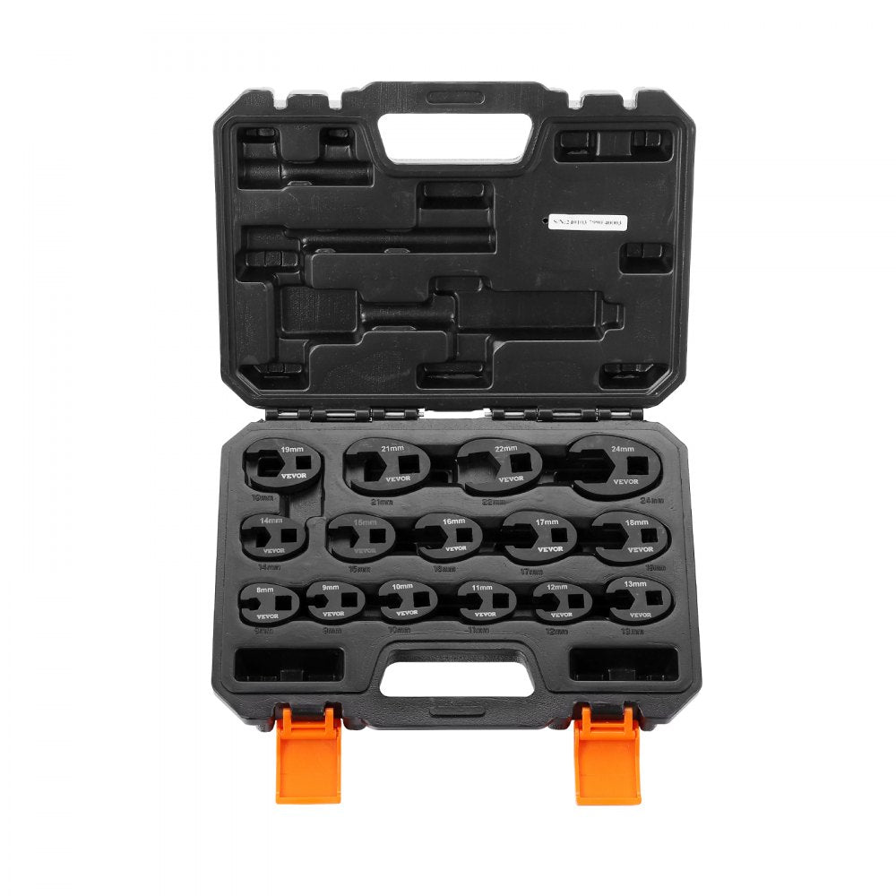 VEVOR Crowfoot Wrench Set, 1/2" and 3/8" Drive 15-Piece Crows Foot Wrench Set with PP Storage Case,  Metric 8-24 mm, CRMO Steel and  Manganese Phosphate Finish, for Mechanical Maintenance or Repairs