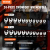 VEVOR 3/8" Drive Crowfoot Wrench Set with 2 Extension Bars, 24-Piece Crows Foot Wrench Set, SAE  3/8"-1" and Metric 10-22 mm, CR-MO Steel Crowfoot Wrench Set, with EVA Tool Organizer