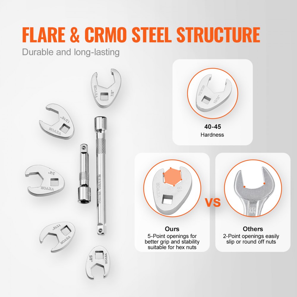 VEVOR 3/8" Drive Crowfoot Wrench Set with 2 Extension Bars, 24-Piece Crows Foot Wrench Set, SAE  3/8"-1" and Metric 10-22 mm, CR-MO Steel Crowfoot Wrench Set, with EVA Tool Organizer