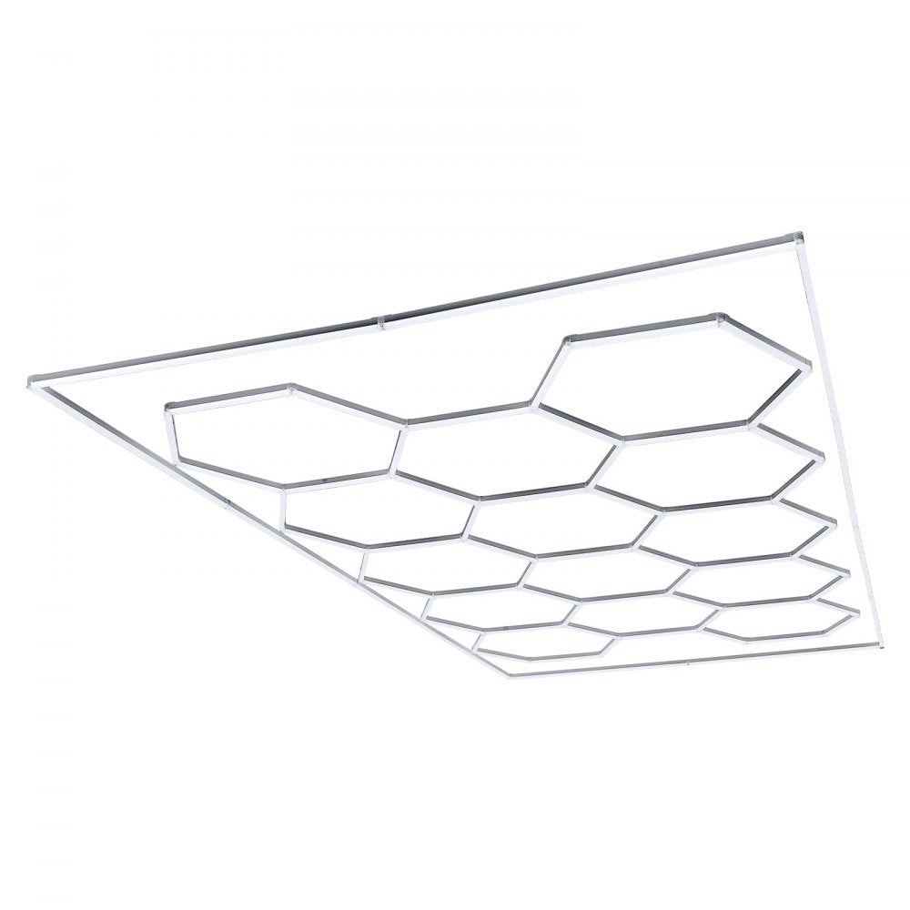 VEVOR Hexagon Garage Lights 672W 80640LM 6500K 14 Grid Systems LED Light, Bright Honeycomb Hex Car Detailing Lighting, with Rectangle Frame, Easy Install, for Garage, Warehouse, Workshop, Shop, Gym