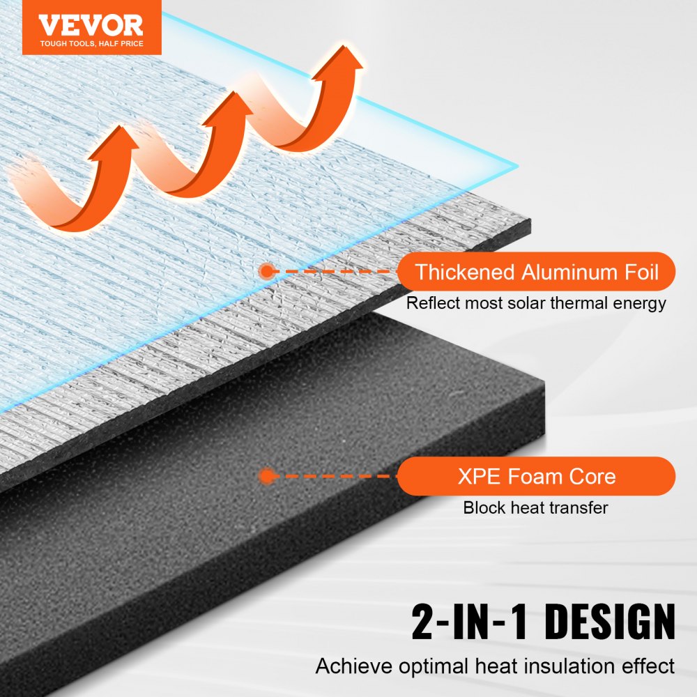 VEVOR Reflective Insulation Roll, XPE Foam Core Radiant Barrier, 10.3 mm 40 in x 5 ft, Aluminum Foil Foam Core Heat Reflective Shield, Thermal Insulation Roll for Garage Door Window RV Roof