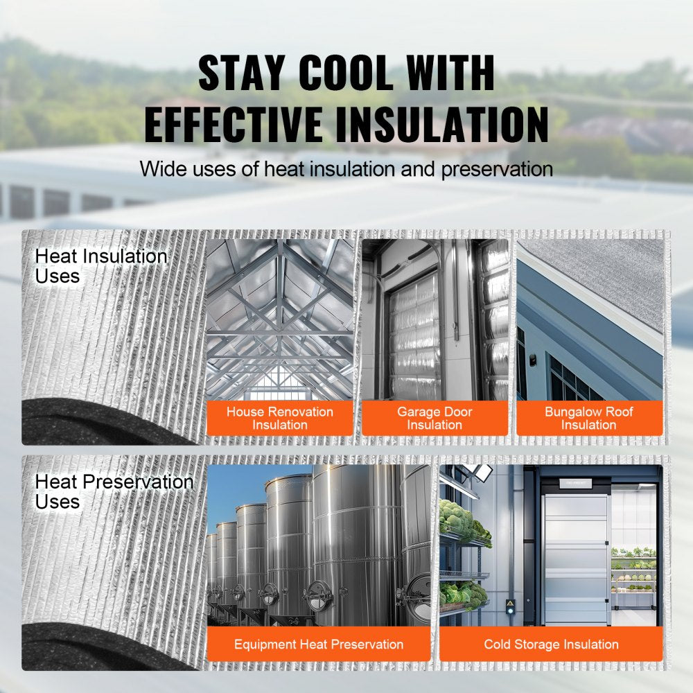 VEVOR Reflective Insulation Roll, XPE Foam Core Radiant Barrier, 10.3 mm 40 in x 5 ft, Aluminum Foil Foam Core Heat Reflective Shield, Thermal Insulation Roll for Garage Door Window RV Roof