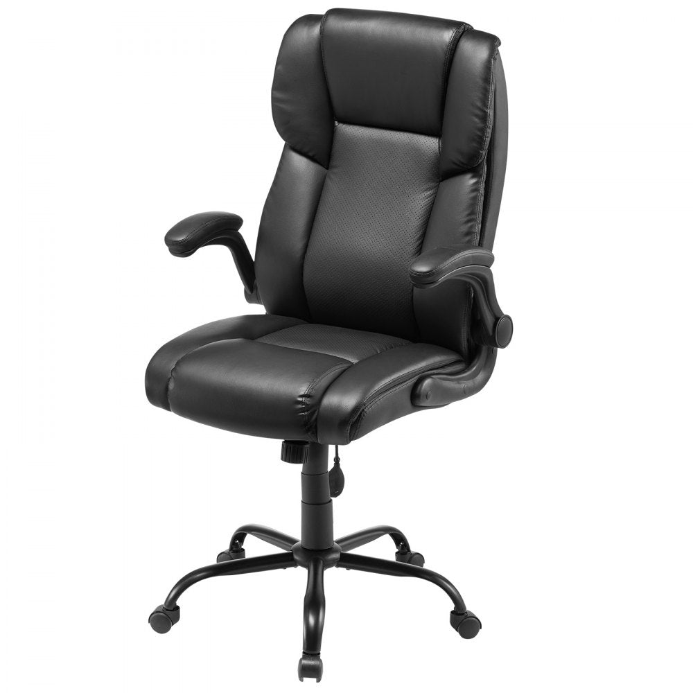 VEVOR Executive Office Chair with Lumbar Support, 300lb Capacity Office Chair with Flip-up Armrests & Lumbar Pillow, Height Adjustable Ergonomic Chair, PU Leather Reclining Home Office Desk Chairs