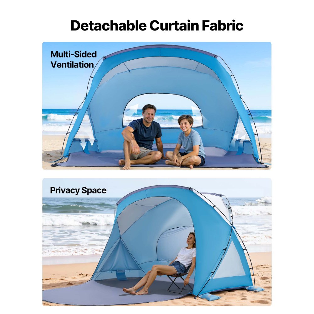 VEVOR Beach Tent Sun Shelter for 6 Person, UPF 50+ Protection, Portable Sun Shade Canopy with Carrying Bag & Sand Pockets, Lightweight and Easy Setup Beach Umbrella for Family Camping Outdoor Picnic