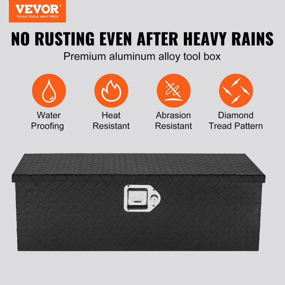 VEVOR Heavy Duty Aluminum Truck Bed Tool Box, Diamond Plate Tool Box with Side Handle and Lock Keys, Storage Tool Box Chest Box Organizer for Pickup, RV, Trailer, Truck Bed, 30"x13"x9.6", Black