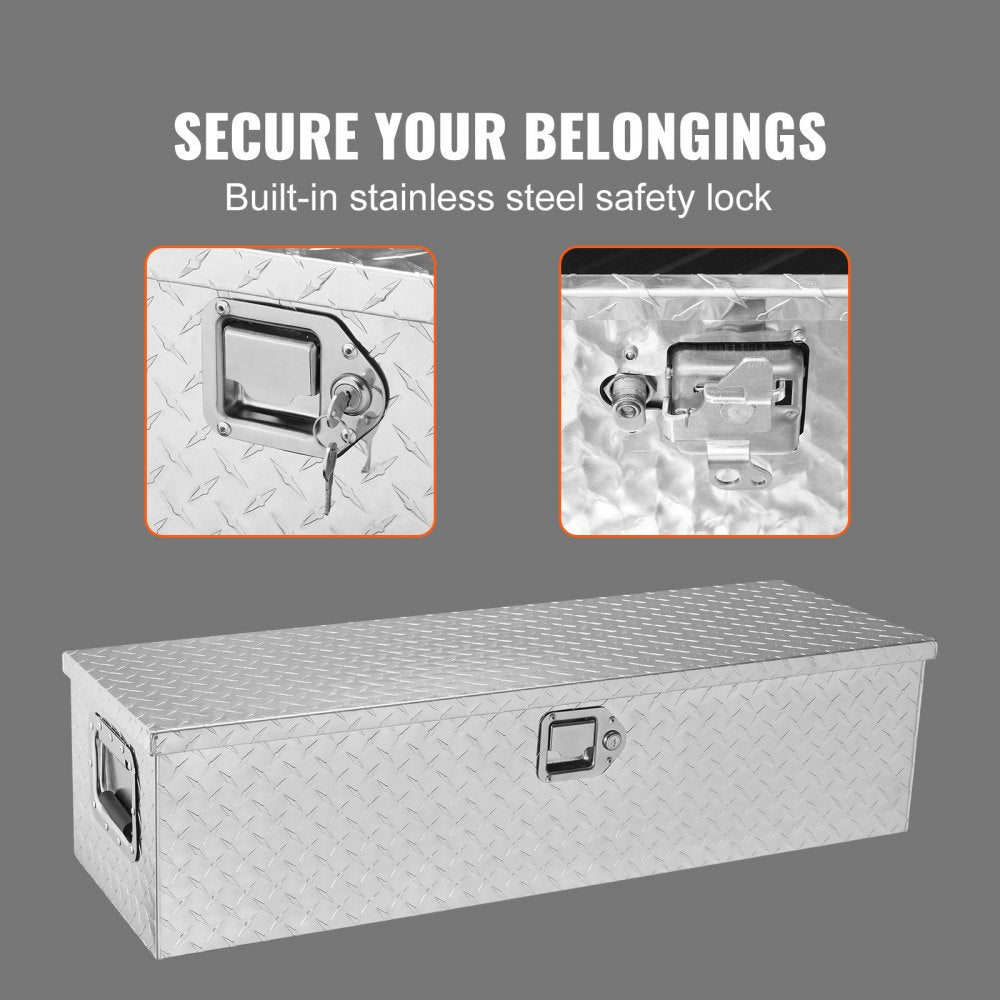 VEVOR Heavy Duty Aluminum Truck Bed Tool Box, Diamond Plate Tool Box with Side Handle and Lock Keys, Storage Tool Box Chest Box Organizer for Pickup, Truck Bed, RV, Trailer, 39"x13"x10", Silver