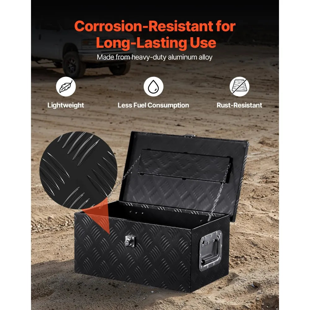 VEVOR Heavy Duty Aluminum Truck Bed Tool Box, Stripes Plated Tool Box with Side Handle and Lock Keys, Storage Toolbox Chest Organizer for Trailer, Pickup, Truck Bed, RV, 20"x12"x9.5", Black
