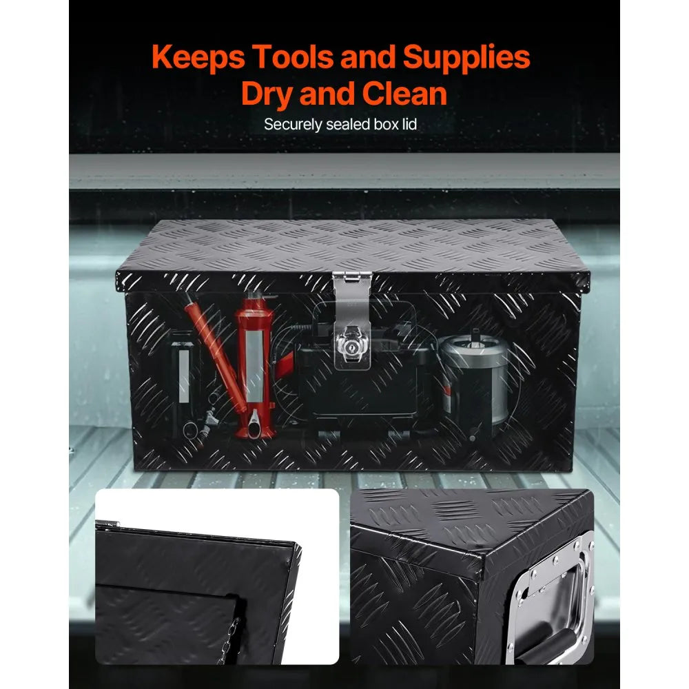 VEVOR Heavy Duty Aluminum Truck Bed Tool Box, Stripes Plated Tool Box with Side Handle and Lock Keys, Storage Toolbox Chest Organizer for Trailer, Pickup, Truck Bed, RV, 20"x12"x9.5", Black