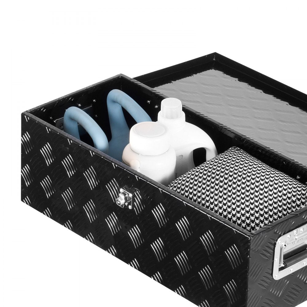 VEVOR Heavy Duty Aluminum Truck Bed Tool Box, Stripes Plated Tool Box with Side Handle and Lock Keys, Storage Toolbox Chest Organizer for Trailer, Pickup, Truck Bed, RV, 30"x13"x9.6", Black