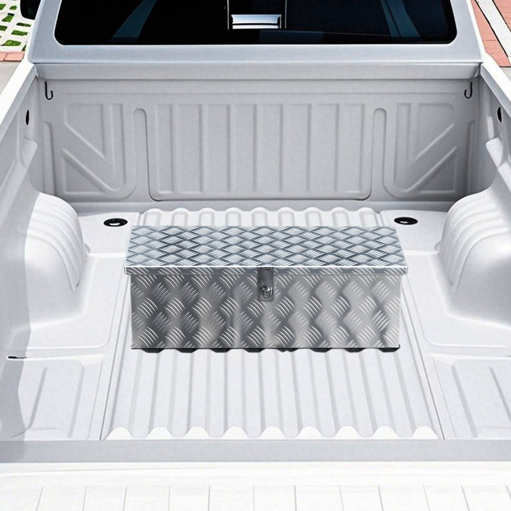 VEVOR Heavy Duty Aluminum Truck Bed Tool Box, Stripes Plated Tool Box with Side Handle and Lock Keys, Storage Toolbox Chest Organizer for Trailer, Pickup, Truck Bed, RV, 30"x13"x9.6", Silver