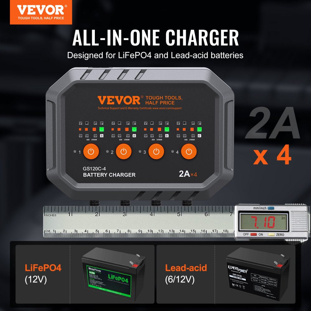 VEVOR Smart Battery Charger, 8-Amp, LiFePO4 Lead-Acid (AGM / Gel / SLA) Car Battery Charger, Fully-Automatic Charger Maintainer for Boat Motorcycle Lawn Mower Golf Cart Marine Deep Cycle