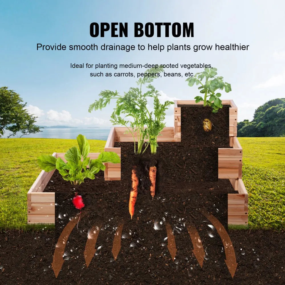 VEVOR Raised Garden Bed, 7.9 x 2 x 0.8 ft Wooden Planter Box, Outdoor Planting Boxes with Open Base, for Growing Flowers/Vegetables/Herbs in Backyard/Garden/Patio/Balcony, Burlywood
