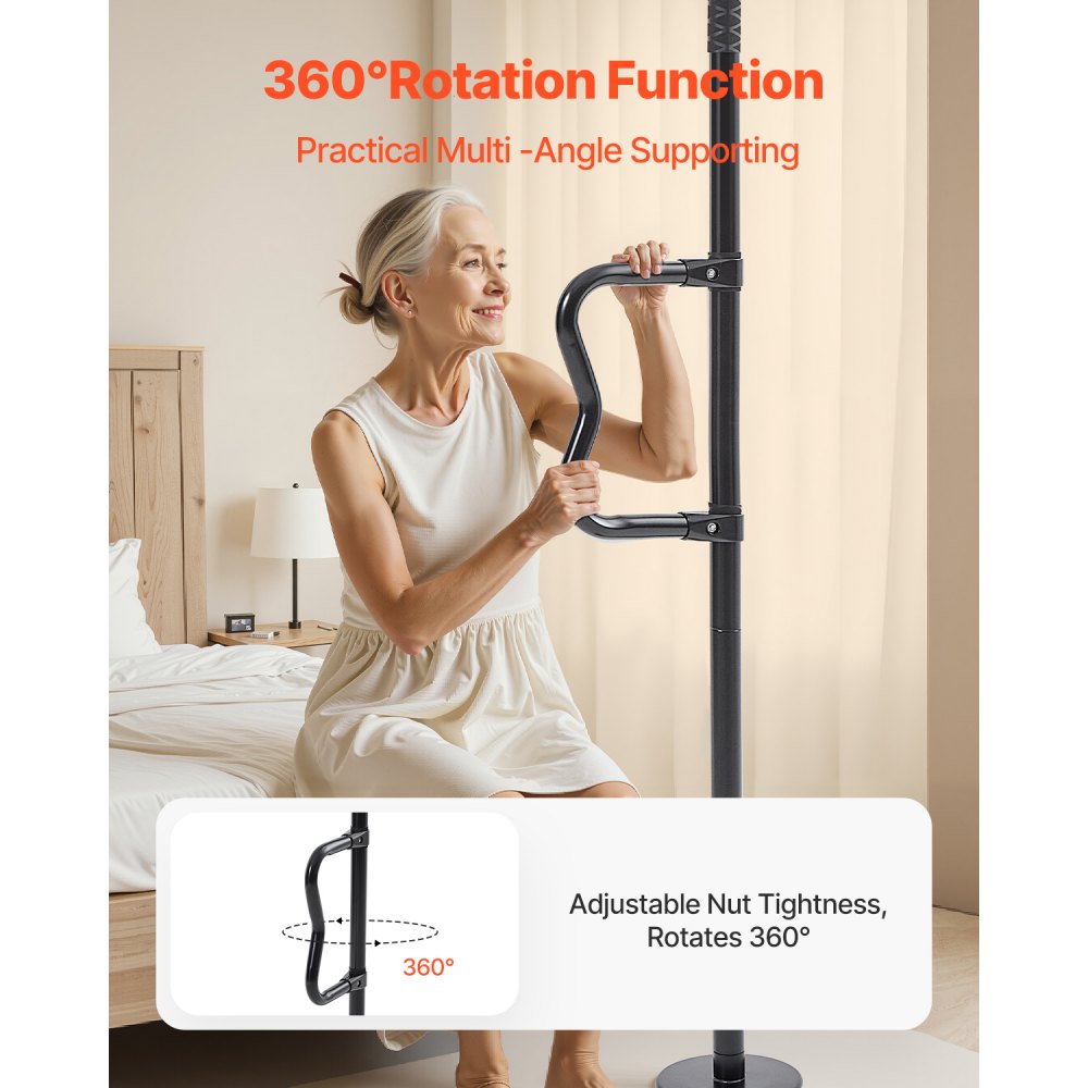 VEVOR Floor-to-Ceiling Transfer Pole, Tension Mounted Bathroom Grab Bar with Anti-Slip Curve Handle, 300 Lbs Capacity Security Pole for Elderly, Ideal Senior Safety Pole for 7-10 Ft Ceilings, Black
