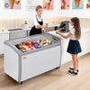 VEVOR Commercial Ice Cream Display Case, 12.8 Cu.ft Chest Freezer, -19 to 3℉ Temp Adjustable Mobile Top Deep Freezer with 4 Wire Baskets, 2 Sliding Glass Doors, Locking Casters & LED Strip Lighting