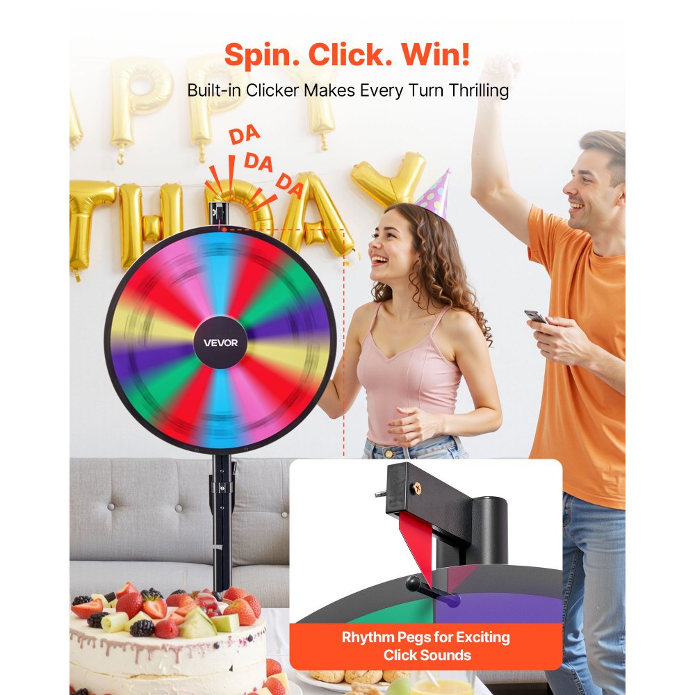 VEVOR 24 in Spinning Prize Wheel, 14 Slots Spinning Wheel with Stand, Adjustable Height Win Fortune Roulette with a Dry Erase and 2 Markers, 6 Colors, Easy Assembly, for Party Pub Trade Show Carnival