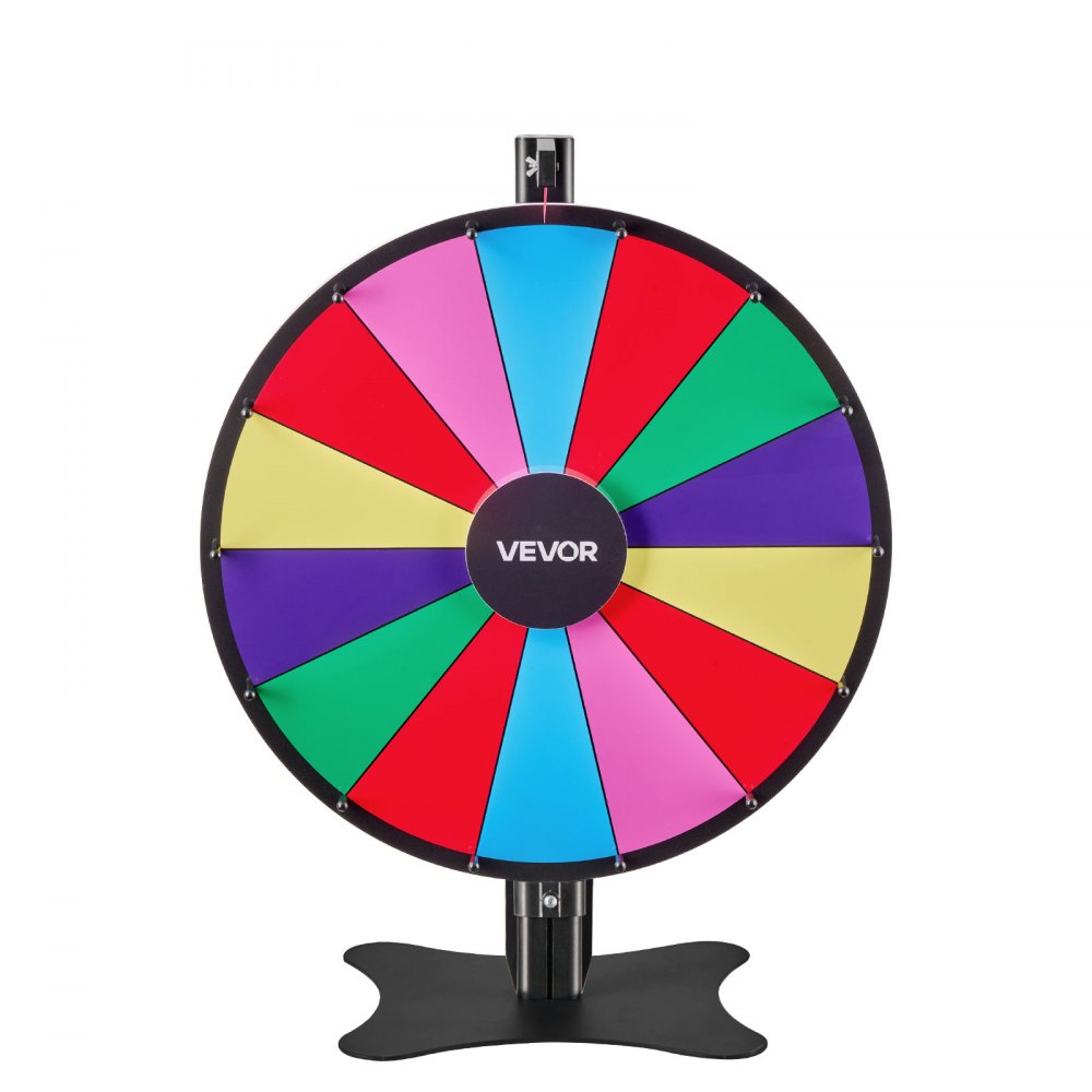 VEVOR 24 in Spinning Prize Wheel, 14 Slots Spinning Wheel with Stand, Adjustable Height Win Fortune Roulette with a Dry Erase and 2 Markers, 6 Colors, Easy Assembly, for Party Pub Trade Show Carnival