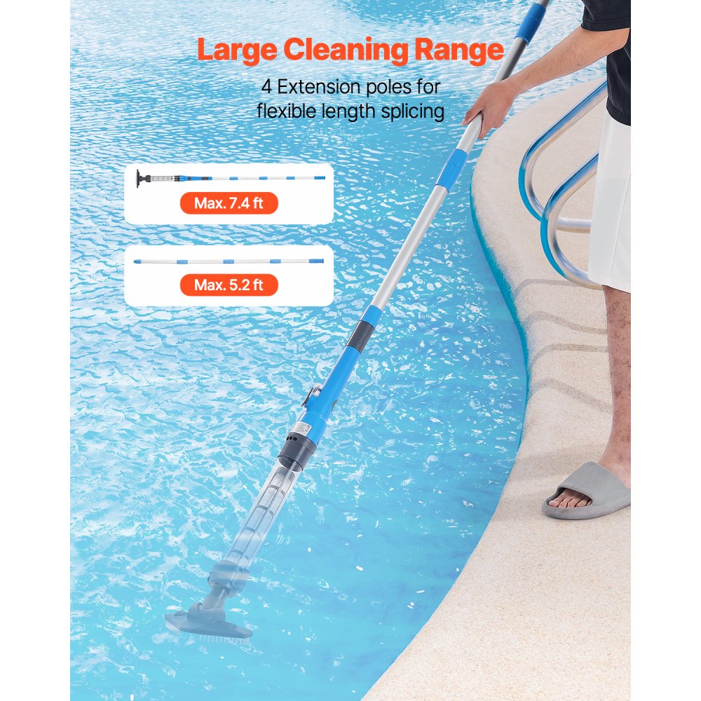 VEVOR Pool Vacuum, 8.5 GPM Handheld Cordless Hot Tub Vacuum with Extension Pole, for Deep Cleaning & Strong Suction, Rechargeable Pool Cleaner, Running up to 1Hour, for Above Ground/Inground Pool Spas