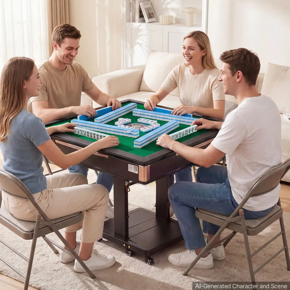 VEVOR Automatic Mahjong Table Roller Coaster Style 40 mm Folding Table&Base, Chinese/Filipino/American Mahjong, 2 Sets of 164 Tiles, 39 x 39 in, with 6 Wheels Hard Tabletop Cover Cup Holders, Wine Red
