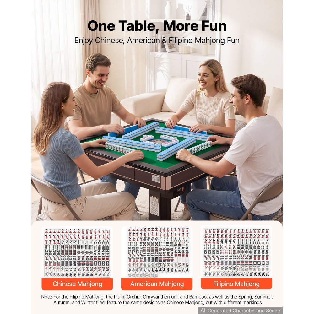 VEVOR Automatic Mahjong Table Roller Coaster Style 40 mm Folding Table, Chinese/Filipino/American Mahjong, 2 Sets of 164 Tiles, 39 x 39 in, with 4 Wheels, Hard Tabletop Cover, Cup Holders, Wine Red