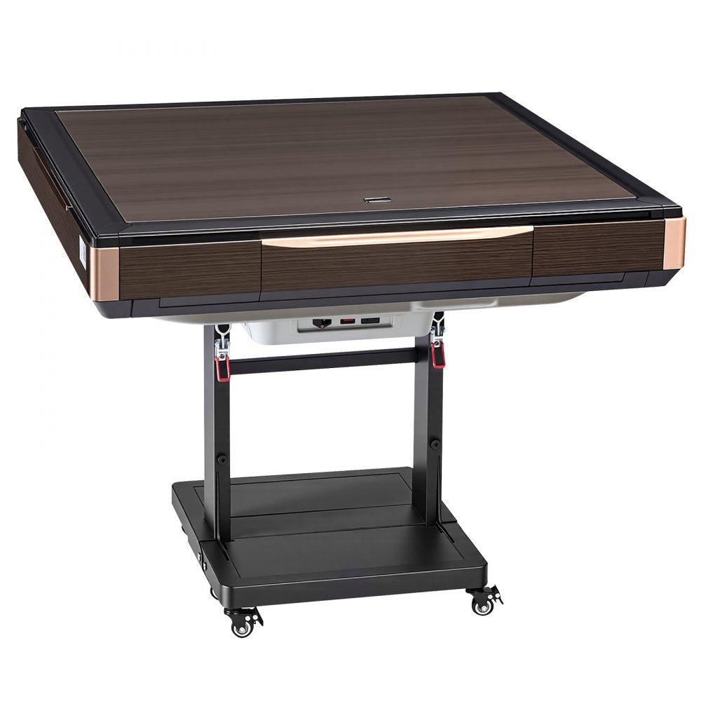 VEVOR Automatic Mahjong Table Roller Coaster Style 40 mm Folding Table&Base, Chinese/Filipino/American Mahjong, 2 Sets of 164 Tiles, 39 x 39 in, with 6 Wheels, Hard Tabletop Cover, Cup Holders, Brown
