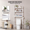 VEVOR Over the Toilet Storage, 3-Tier Adjustable Over Toilet Bathroom Organizer, Bamboo Storage Shelf Rack with 3 Hooks, Freestanding Easy Assembly Laundry Space Saver, Fit Most Toilets, White