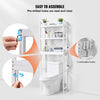 VEVOR Over the Toilet Storage, 3-Tier Adjustable Over Toilet Bathroom Organizer, Bamboo Storage Shelf Rack with 3 Hooks, Freestanding Easy Assembly Laundry Space Saver, Fit Most Toilets, White