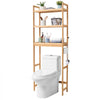 VEVOR Over the Toilet Storage, 3-Tier Adjustable Over Toilet Bathroom Organizer, Bamboo Storage Shelf Rack with 3 Hooks, Freestanding Easy Assembly Laundry Space Saver, Fit Most Toilets